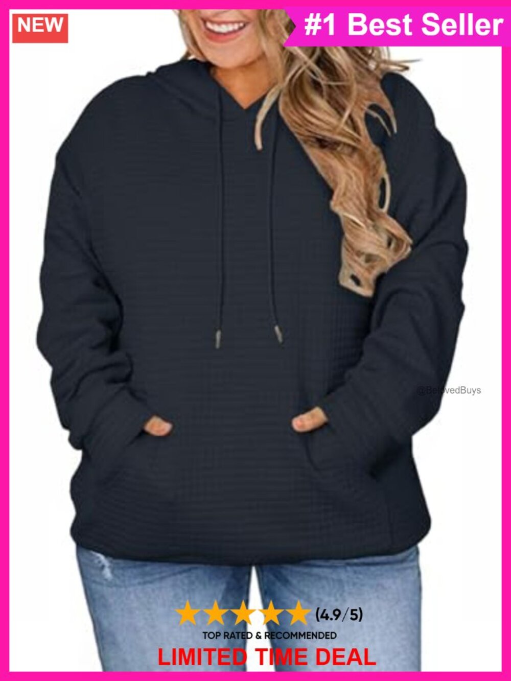 Plus Size Quilted Pullover Hoodie Kangaroo Pocket Drawstring Casual
